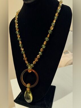 Green and Amber Beaded Pendant Necklace - Women Jewelry